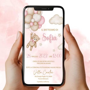 Invito Digitale Battesimo Orsetto con palloncini - Bimba - Invito Whatsapp/Digitale