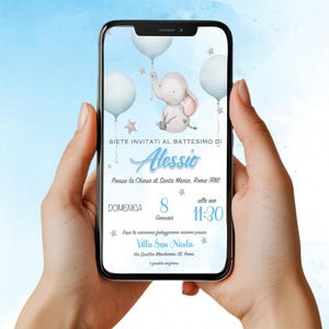 Invito Digitale Battesimo Elefantino con palloncini - Bimbo - Whatsapp/Digitale