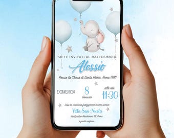 Digitale Einladung Elefant Taufe mit Luftballons - Baby - Whatsapp/Digital