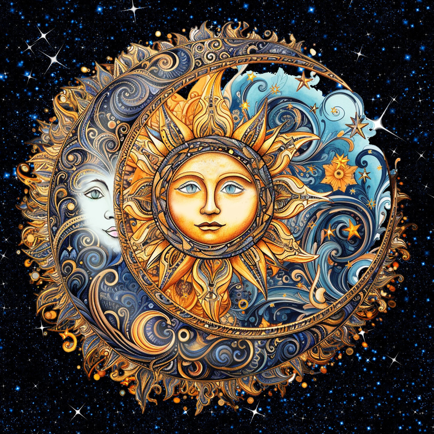 Sun and Moon Print, Digital-download, Wall Art Printable, Celestial ...