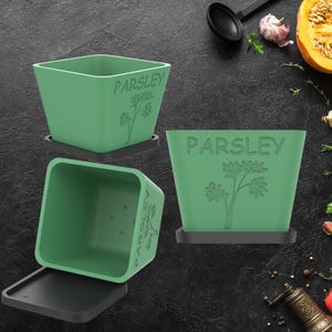 Parsley Herb Pot Planter | Indoor Gardening Decor, Gift, Fresh Herb Growing for Home & Kitchen, .STL file for 3d printing, 3D printer file.