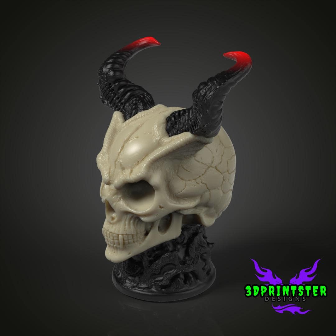 Demonic Skull With Horns STL: 3D Printing Halloween Decor (digital