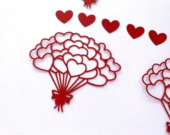 Heart Balloons, Big Bunch, Die Cuts | Valentines Day | Card Making | Scrapbooking | Various Colours - Pack of 4