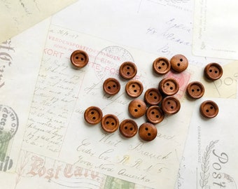 SMALL round Dark Coffee Coloured wooden buttons - 13mm, Two Holes