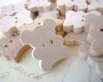 CLEARANCE Wooden Buttons, Teddy Bear Wood Buttons, Pack of 20