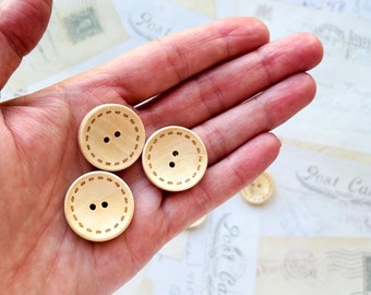 LARGE, 30mm, Stitch Pattern, Round Wooden Buttons, Natural