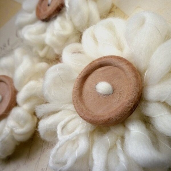 3 Rosettes with Wooden Button Centre - White