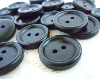 Round Wooden Buttons, Three Quarter Inch, 20mm - Brown/Black wood