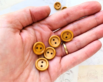 15mm Round Wooden Buttons, Caramel Coloured, Half Inch