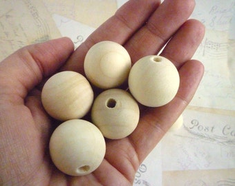 Round Wooden Beads - Natural - 25mm - PACK of 50