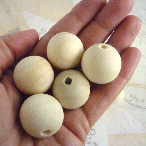 Round Wooden Beads - Natural - 25mm - Pack of 50