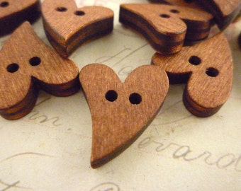 Heart Shaped Dark Wooden Buttons, Curly Heart Buttons