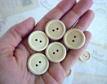 ONE INCH Round Wooden Buttons, 25mm, Natural