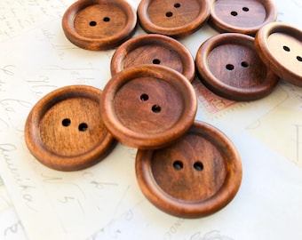 LARGE Round DARK Wood Buttons, 30mm