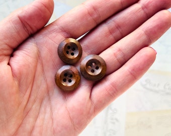 Round Brown Wood Buttons, 18mm, Four Holes, Textured Buttons, Sewing Buttons