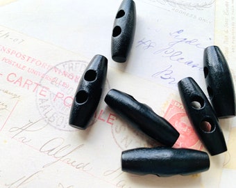 BLACK Coloured Wood Toggle Buttons, Two Hole, Oval Buttons - 30mm