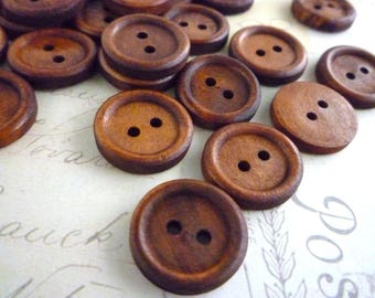 Round Dark Wooden Buttons, Two Holes - 18mm