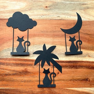 Silhouettes de chats noirs sur une balançoire, palmier, lune, nuage | Découpes | Fabrication de cartes | Scrapbooking