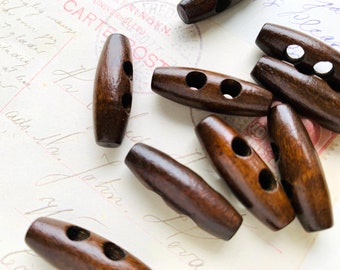 DARK Wood Toggle Buttons, Two Hole, Oval Buttons - 30mm