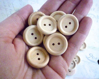 Round Wooden Buttons - 7/8 Inch, 23mm - Pack of 10