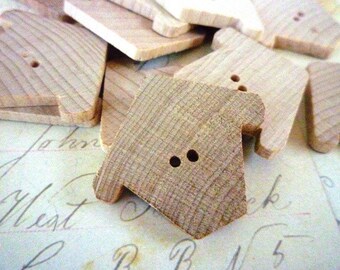 CLEARANCE Birdhouse Shaped Wooden Buttons - Chickadee Chalet - Pack of 20