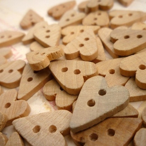 Wooden Buttons, Heart Shaped - Pack of 10