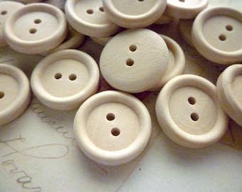 Three Quarter Inch (20mm) Wooden Buttons Round - Natural, Two Holes