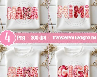 Hand-Painted Preppy Mama Gigi Mimi Nana PNG Bundle, Mama Valentine Glitter Png, Valentine Gift for Mom Grandma, Family Sublimation Design