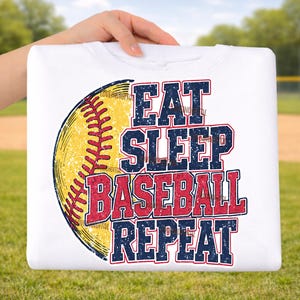 Eat Sleep Baseball Repeat PNG, Baseball PNG, Game Day Png, Baseball Season Digital Download, Baseball Mom Preppy Png, Cute Baseball png