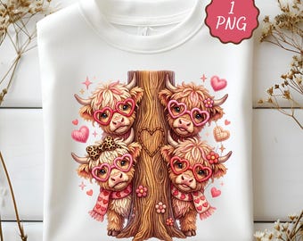Funny Valentine Highland Cow Png, Cute Valentine Sublimation Design, Love Heart XOXO Png, Valentine's Day Png shirt, Digital Download