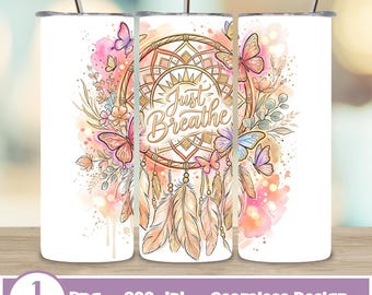 Boho Dreamcatcher Tumbler Wrap, Butterfly Floral 20 oz Skinny Tumbler Sublimation Design, Butterflies Digital Download PNG
