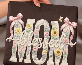Blessed Mom Faux Yarn Crochet Png, Christian Mama Knitted Sublimation Shirt Design, Faith Sunflower Digital Download