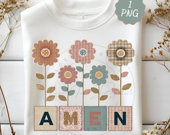 Faith Amen png, patchwork quilt bloemen png, christelijk ontwerp png, Cottagecore png, bloemen bijbelvers Jezus digitale download, religieuze png