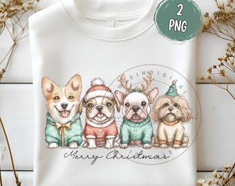 Christmas Dog Clipart PNG, Holiday Puppy Sublimation Design (Digital Download)