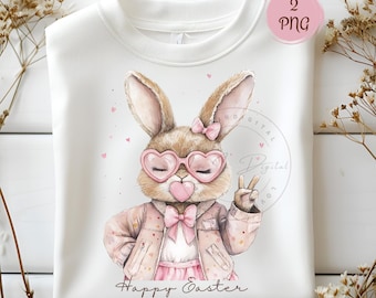 Happy Easter Bunny PNG, Coquette Easter Bunny Design, Easter Bunny PNG, Pink Bow Bunny Shirt Sublimation, Trendy Easter Day