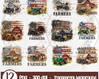 Estados Unidos necesita agricultores (PNG), descarga digital por sublimación de tractores agrícolas, diseño digital de ganadero del Medio Oeste