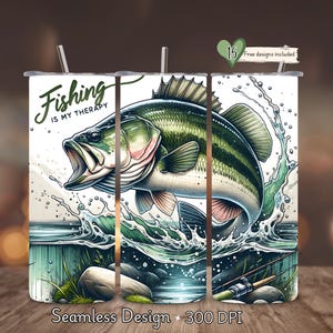 Fishing is My Therapy 20 oz Skinny Tumbler Wrap Sublimation Design Digital Download Funny Fisherman PNG Digital Design Fishing Life Tumbler