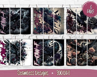 F-caw-f Tumbler Wrap, Gothic Raven and Roses 20oz Sublimation Tumbler Design, Funny Sarcastic Rude Humor Digital Download