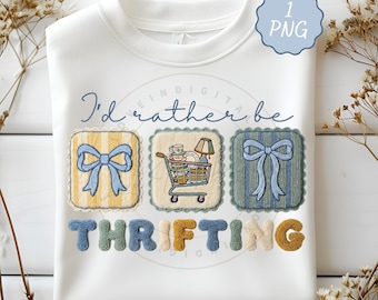 Latch Hook Yarn I’d Rather Be Thrifting PNG, Faux Yarn Thrift Aesthetic Shirt Design, Cute Thrift Quote, Vintage Shopping Lover Coquette