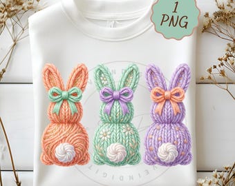 Faux Yarn Easter Bunnies png, Chunky Yarn Easter Bunny Png, Chunky Knit Coquette Easter Bunnies Sublimation Design Download, DTF Design