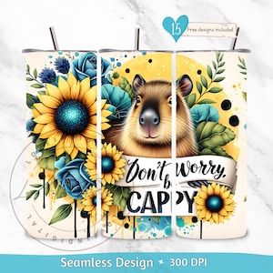 Cute Capybara Tumbler Wrap, Be Happy 20 Oz Sublimation Tumbler Png, Don&#39;t Worry Be Cappy Positivity Tumbler Wrap Digital Design