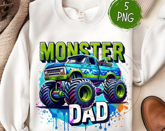 Papá con camión monstruo PNG, diseño para camiseta, Día del Padre (descarga digital)