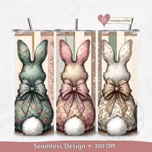 Cute Coquette Easter Bunny Tumbler Wrap, 20oz Skinny Easter Tumbler PNG Sublimation Design, Grandmillenial Easter Digital Download