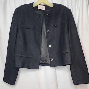 Vintage 1980s Pendleton Black Wool Cropped Blazer Jacket Size 6 Petite Made in USA Pure Virgin Wool Structured Suit Outerwear