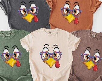 Funny Thanksgiving Comfort Colors Shirt,  Turkey Face T-shirt, Fall Vibes Graphic Tees, Autumn Season Sweatshirt, Thanksgiving Teacher Shirt