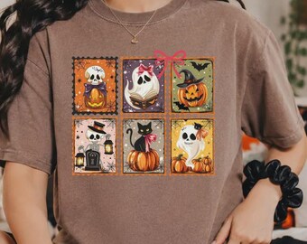 Ghost Reading Books T-Shirt,  Witch-Hat Pumpkin T-Shirt, Fall Vibes Sweatshirt, Black Cat Halloween Tees