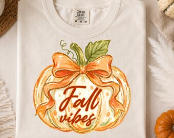 Pumpkin Bow Fall Comfort Colors® Tshir, Fall Vibes Sweatshirt, Autumn Pumpkin Shirt, Coquette Fall Sweatshirt, Thanksgiving Day Shirt