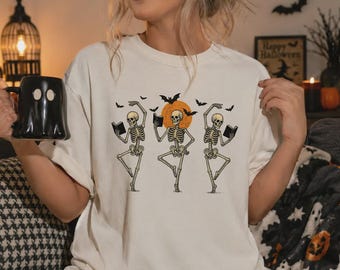 Halloween Ballet Skeleton Reading Book Shirt ,Spooky Season Dancing Skeleton Sweatshirt, Fall Bats Moon Gothic Reading Lover T-shirt