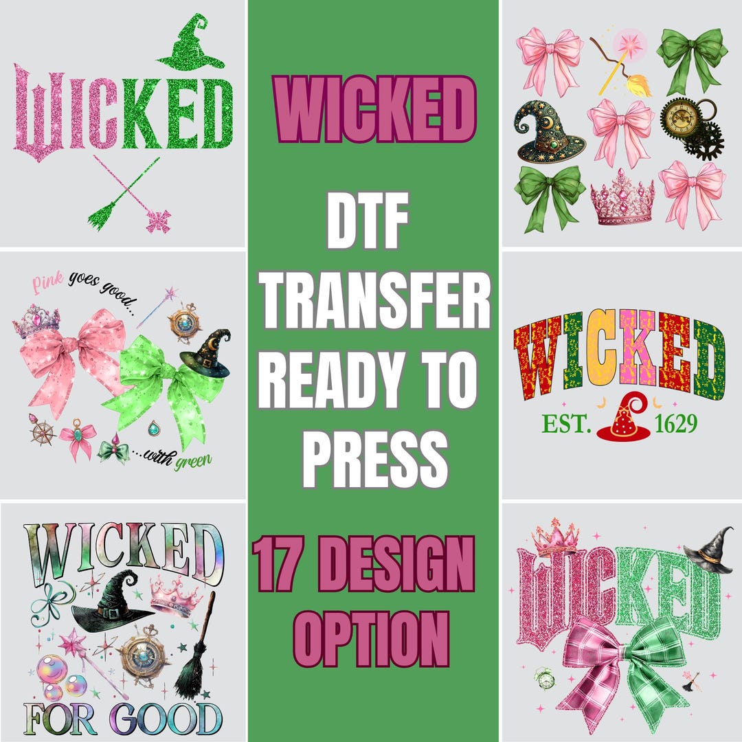 Wicked Witch DTF Transfer Bundle, Pink & Green Decals, Ready to Press ...