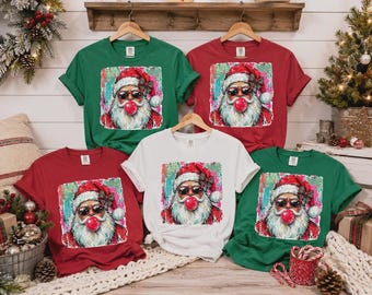 Santa Bubble Gum Christmas Shirt, Christmas Party Sweatshirt, Retro Xmas Tees, Funny Santa Hat T-shirt